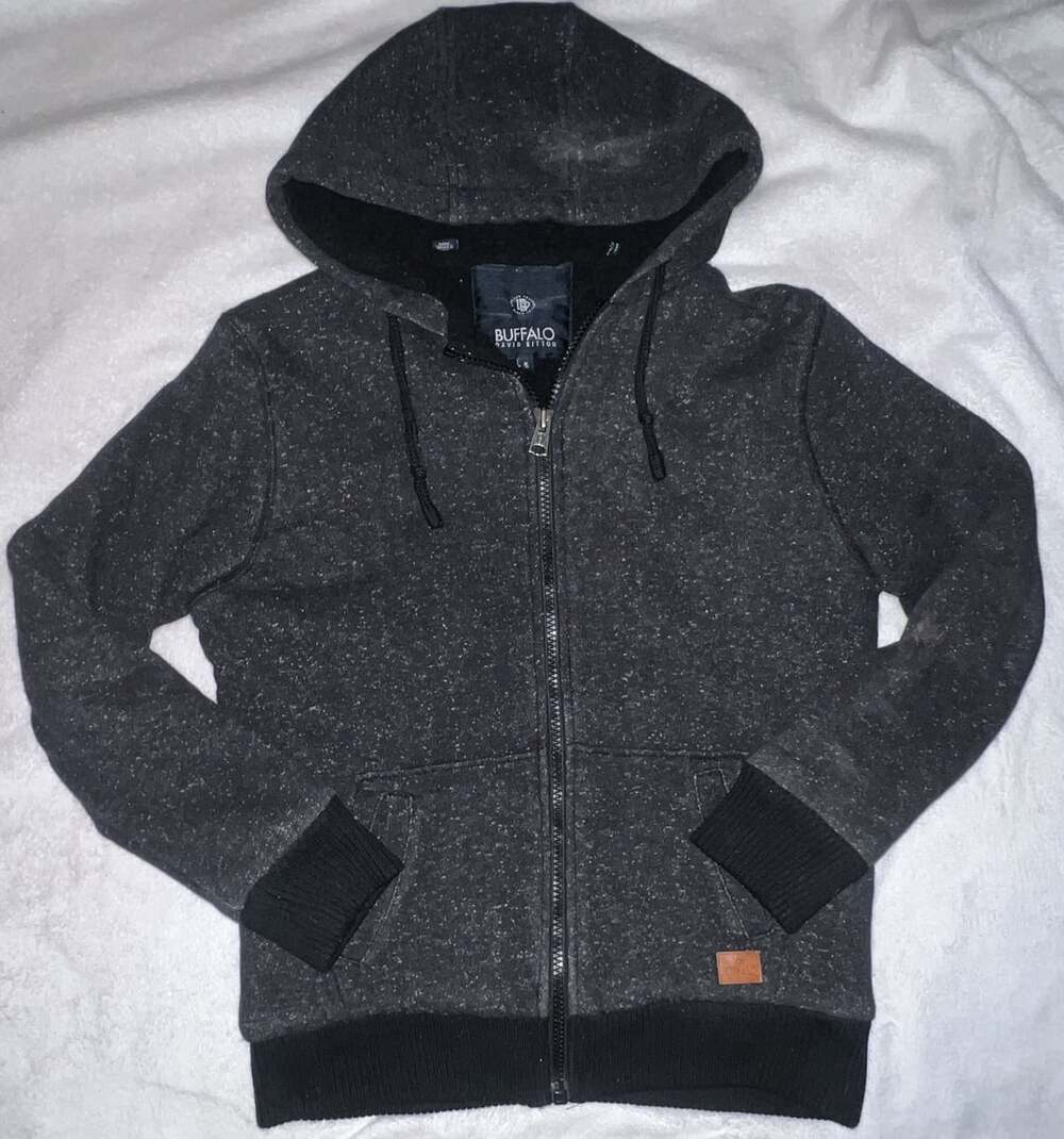 Buffalo David Bitton Men's Charcoal Grey Speckled Sherpa Lined Hoodie Size M